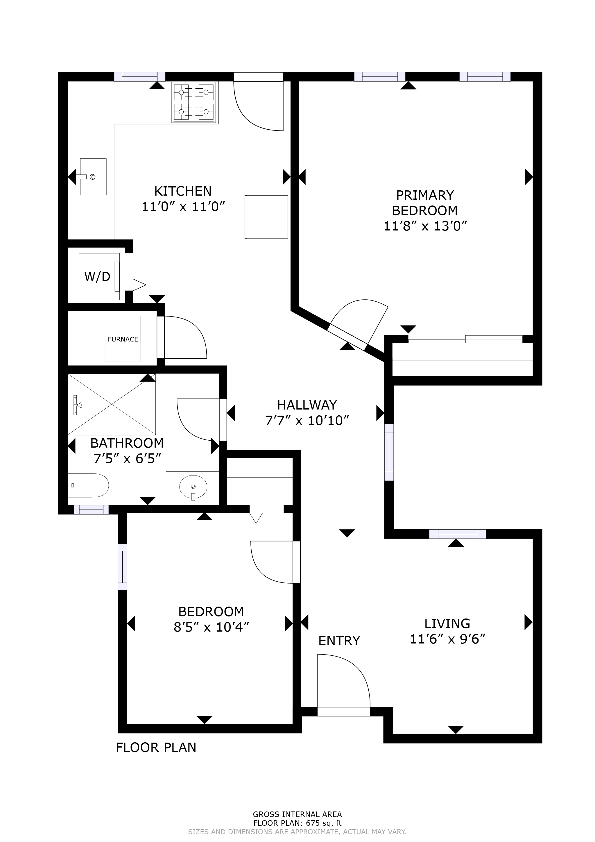 Floor plan for 2 beds, 1 bath, 467 sqft